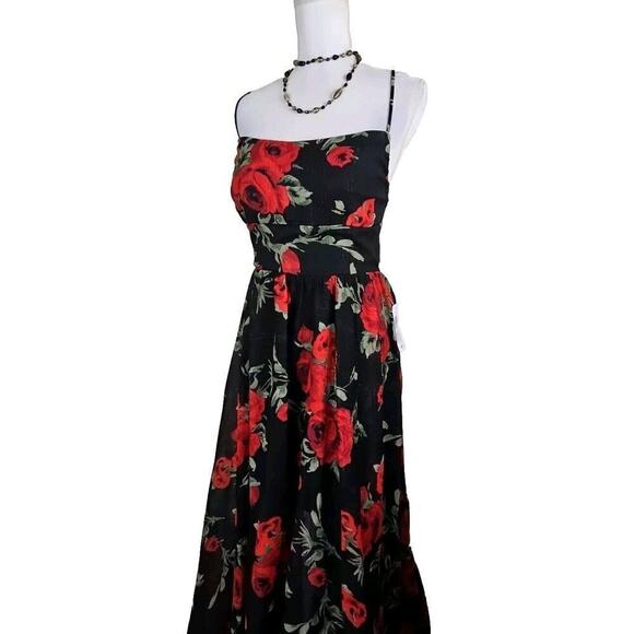 Premier Amour ~Woman Size 14~ Black/Red Floral Strappy Open Back Lined Dress NWT - Picture 9 of 10